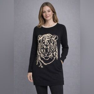 ZARA Knit Tiger Graphic Tunic Sweater S | Black Longline Sweater Dress